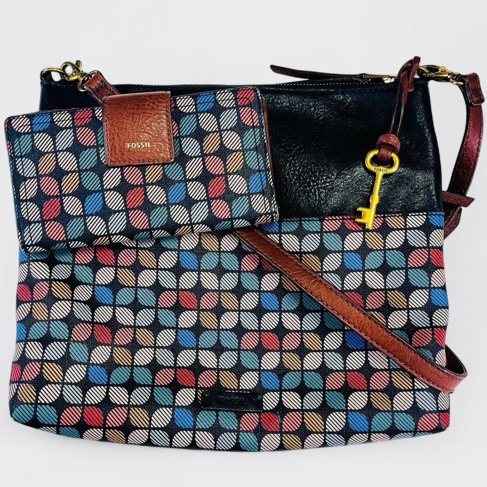 Fossil Fiona Crossbody Bag Black Multicolor Shoulder Bag Logan‎ Wallet Set
